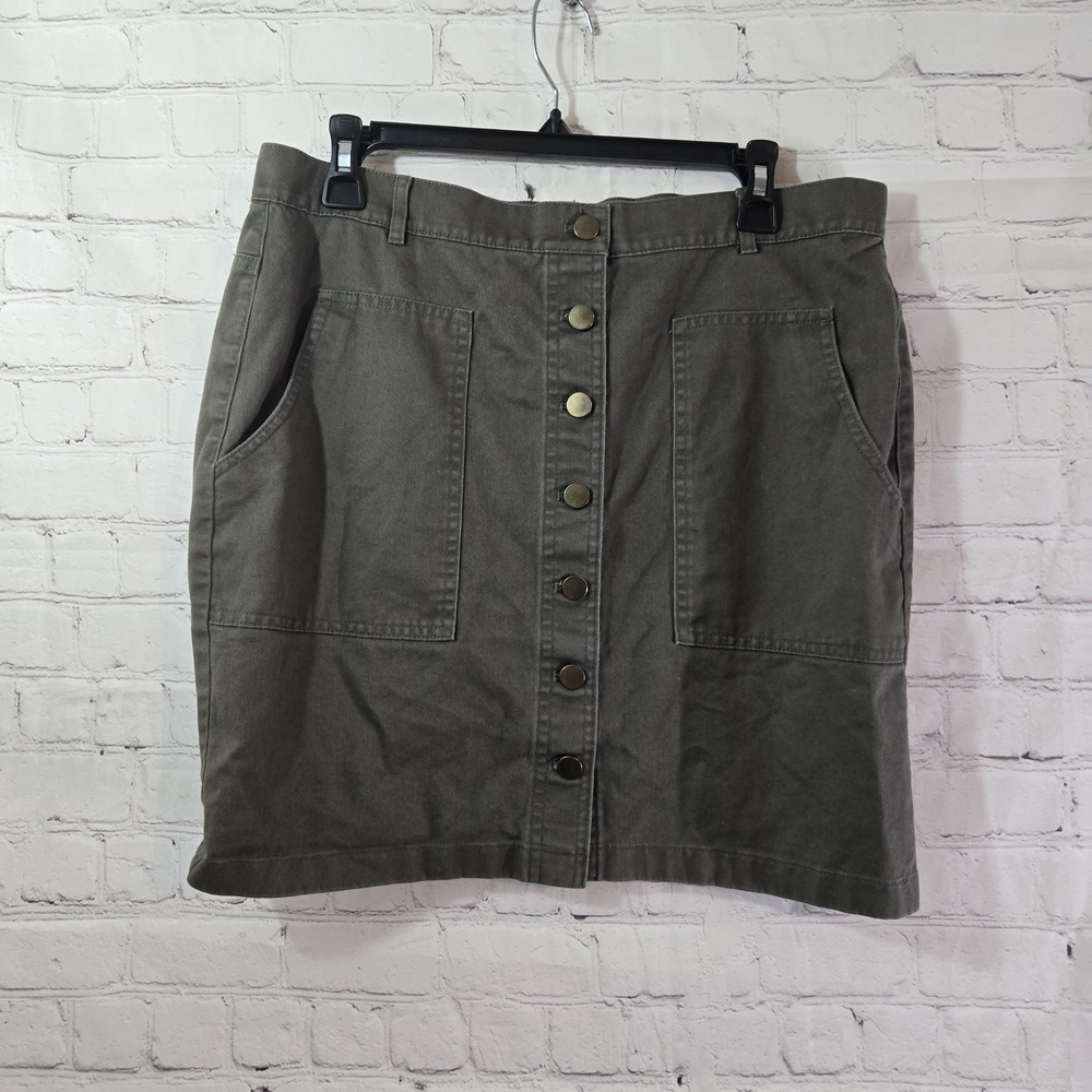 Loft Olive Green Denim Straight Pencil Mini Button Skirt Sz 10 Army Preppy Y2k